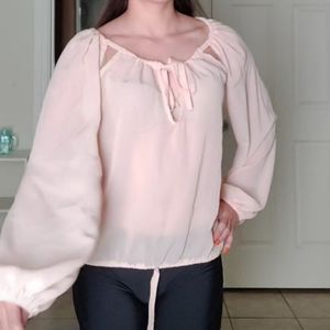 NWOT Sexy Peasant Blouse Puff Sleeve Sheer Veil Top Tunic
